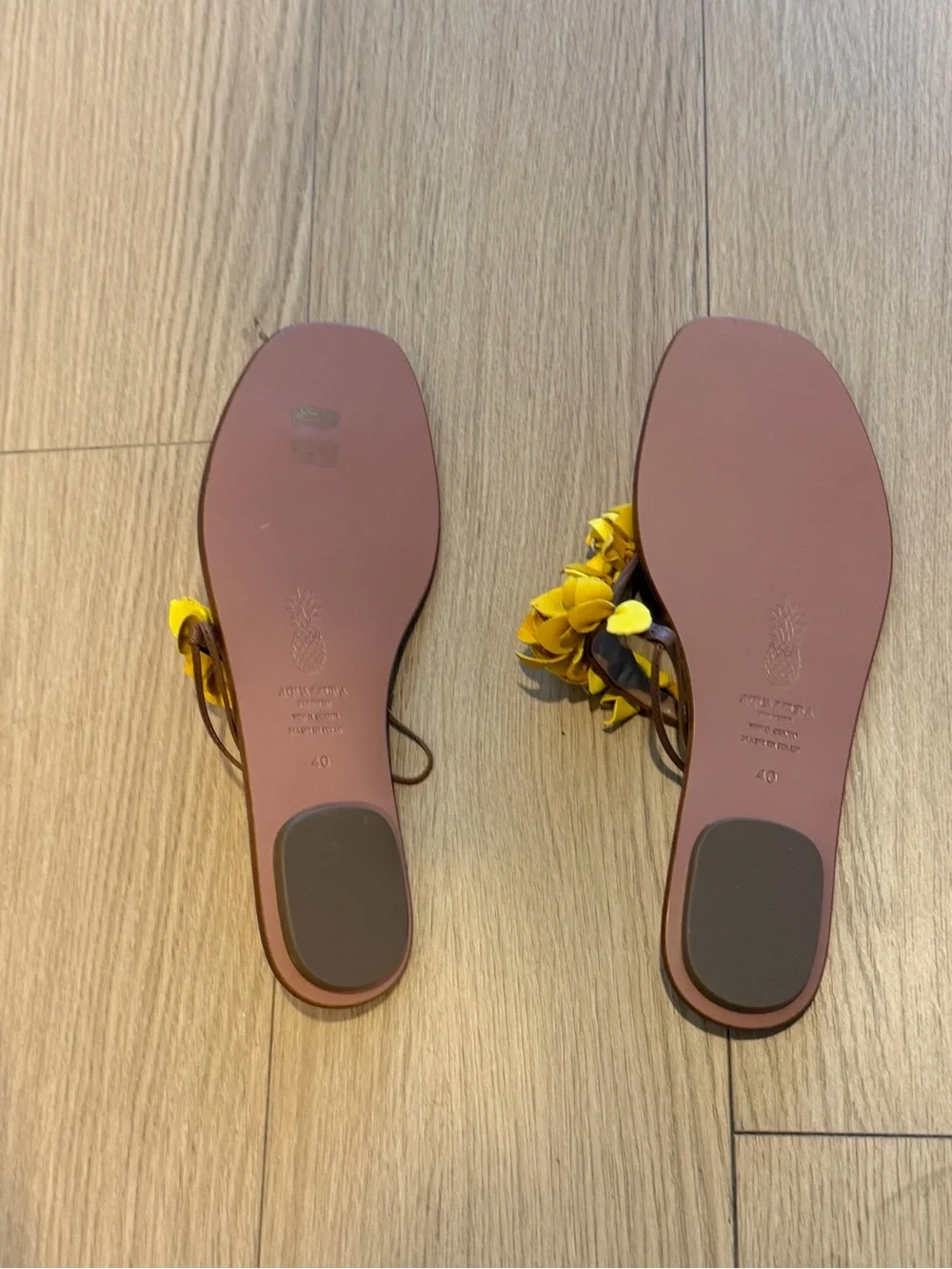 Aquazzura Yellow Floral Leather Thong Sandals